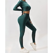preiswerte Sets &amp; Einteiler-Damen 2 Stück Yoga-Trainingsanzug Lounge-Outfits  Herbst Einfarbig Kombination Armeegrün Schwarz Fitnesstraining Hohe Taille Elastisch Atmungsaktiv Langarm Sport Sportkleidung Schlank