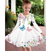 preiswerte 3D Schmetterlingskleid-Mädchen&#039; 3D Schmetterling Kleid Langarm Sommer Frühling Urlaub Täglich Ferien Prinzessin Schön Süß Kinder 4-12 Jahre Freizeitkleid A Linie Kleid Knielang Normale Passform