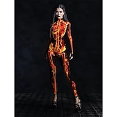 رخيصةأون جمجمة وعظام-هيكل عظمي هالوين بودي سوت Catsuit كامل الجسم زي مخيف للأطفال للبالغين رجالي نسائي للصبيان عيد الرعب مهرجان يوم الموتى أداء مناسب للحفلات نادي أزياء هالوين سهلة تلبيس