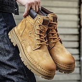 economico Stivali da lavoro-stivali da lavoro in pelle scamosciata color cuoio da uomo – stivaletti casual con lacci per l'escursionismo, il lavoro agricolo e l'uso quotidiano