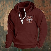 cheap Men's 3D Hoodies-Men's Hoodie Wine Navy Blue Green Khaki Light Grey Hooded Elk Front Pocket Quarter Zip Daily Holiday Going out Polyester Streetwear Casual Bavarian Fall Winter Clothing Apparel Hoodies Sweatshirts