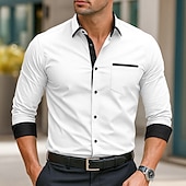 cheap Men&#039;s Button Down Shirts-Men&#039;s Shirt Dress Shirt Button Down Shirt Non Iron Shirt Button Up Shirt Color Block Wedding Daily Light Blue Black White Light Green Long Sleeve Collar Spring &amp;  Fall All Seasons Clothing Apparel