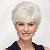 abordables perruque plus âgée-perruque courte classique avec un volume enviable et des couches texturées/nuances multi-tons de blond, brun argenté et rouge