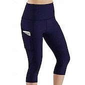 economico Leggings e collant da yoga-Per donna Leggings capri Leggings da yoga con tasche Controllo addominale Vita Alta Palestra Atletico Pilates Pantaloni Nero Verde militare Borgogna Autunno Gli sport Abbigliamento sportivo