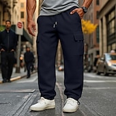 preiswerte Sweatpants-Herren Fleecehose Jogginghose Hose Cargo-Jogginghose Elastischer Bund Kordelzug Mehrere Taschen Einfarbig Winddicht Außenbereich Volle Länge Lässig Täglich Urlaub Mode Schwarz Weiß