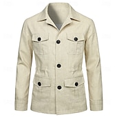 economico Capispalla Elite da Uomo-Per uomo Giacca Leggera Blazer 100% lino Scuola Formale Vacanza Elegante Vintage Estate Primavera Lino Tinta unica Tasca Delicato sulla Pelle Comodo Monopetto Un Bottone Bottone frontale Giacca