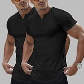 cheap Basic T shirts-2 Pieces Men&#039;s T Shirt Casual Style Short Sleeve V Neck Summer All Seasons Plain Fashion Classic Casual 2 Pack Plain Street Casual Sports White Top Tee for Men