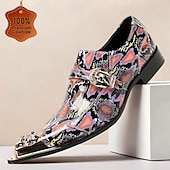 cheap Premium Leather Loafers-Men&#039;s Punk-Inspired Pink Python Print Monk Strap Shoes – Statement Dress Footwear for Stylish Men at Clubs and Special Occasions