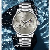 baratos Relógios Quartz-um novo relógio de negócios masculino olevs com pulseira de aço, cronógrafo luminoso com indicação de 24 horas, relógio de quartzo multifuncional resistente à água, relógio de pulso esportivo casual