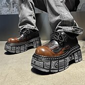 ieftine Cizme de motociclism-Pantofi Oxford cu platformă gotică pentru bărbați, cu flăcări – pantofi cu talpă groasă în stil punk pentru cosplay, Halloween și streetwear