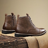 abordables Bottines-Bottines à lacets vintage pour homme – bottines à bout droit avec coutures classiques pour le travail, le week-end et l&#039;automne