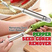 abordables Utensilios de cocina y gadgets-Extractor de semillas de pimiento, 2 unidades, herramienta extractora de corazón de chile de acero inoxidable para pimientos morrones, melón amargo y pimientos verdes, utensilio de cocina fácil para