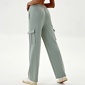 abordables Pantalones de yoga y bombachos-Mujer Pantalones casuales Pantalones deportivos cargo Con bolsillos Control de barriga Alta cintura Gimnasio Rutina de ejercicio De Deporte Prendas de abajo Color sólido Negro Verde Caqui Otoño