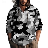 preiswerte Herren Popover Hemden-Herren Hemd Popover-Hemd Sommerhemd Freizeithemd Strandhemd Rote Kaki Hellgrau Dunkelgray Langarm Tarnung Mit Kapuze Urlaub Ferien Kordelzug Bekleidung Polyester Mode Lässig Bequem