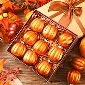 billige Halloween hengende og borddekorasjoner-24 stk. hengende halloween gresskarpynt mini høst-Thanksgiving-ballpynt, 5 cm rustikke gresskarkuler i gårdshusstil til høsttre, girlander, borddekorasjon eller høytidsdekor.