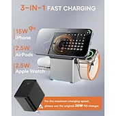 お買い得  ドリルアクセサリー-iPhone用3-in-1ワイヤレス充電ステーション、マグセーフ充電器対応の高速ワイヤレス充電ステーション、iPhone、Apple Watch、AirPods用マグネット式折りたたみ式旅行用充電スタンドナイトスタンド
