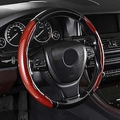 abordables Servicio de Vehículo-Funda antideslizante de silicona y fibra de carbono para volante de coche, ajuste universal, elegante, antideslizante, con agarre suave, para la decoración interior del coche y un cómodo accesorio de conducción.