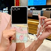 Недорогие Чехлы для Samsung-телефон Кейс для Назначение SSamsung Galaxy Z-образный сгиб 7 Z-сгиб 6 Z Fold 5 Z Fold 4 Z Fold 3 Кейс на заднюю панель со стендом Магнитный с ремешком на запястье Цветочный Цветочный