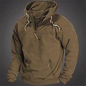 abordables sweats à capuche basiques pour hommes-Homme Sweat à capuche Sweat à capuche quart zippé Sweat à capuche tactique militaire Noir Vert Véronèse bleu marine Chameau À capuche Uni Poche Avant Quart de zip Sport &amp; Loisir Occasionnel Quotidien