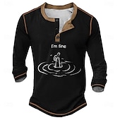 abordables Mots drôles-Homme Graphique Drôle Chemise Henley T-shirt manche longue ancien Mode Designer Extérieur Occasionnel Quotidien Printemps &amp; Automne Toutes saisons Vert Armée Noir Bleu foncé Henley T-shirt Henley
