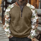 cheap Basic Sweatshirts-Men&#039;s Sweatshirt Quarter Zip Sweatshirt White Army Green Orange Brown Brown 2 Half Zip Color Block Camo / Camouflage Half Zip Print Casual Daily Holiday Polyester Vintage Streetwear Casual Fall Winter