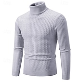 billiga tröja för män-Herr Pullover tröja Stickad tröja Ribbad Sticka Vanliga toppar Stickat Slät Polokrage Mode Grundläggande Semester Dagliga kläder Kläder Höst Vinter Vin Svart S M L