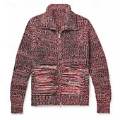 economico Maglioni Cardigan da uomo-Per uomo Felpa Cardigan A Coste Maglia Top Regolari Lavorato a maglia Semplice Colletto ripiegato Vacanza Moda Casuale Abbigliamento quotidiano Abbigliamento Primavera &amp; Autunno Nero Rosso M L XL