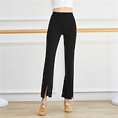 baratos Roupa de Dança Latina-Calças de dança micro-flare retas com bainha dividida para mulheres – calças de prática de cintura alta para dança latina e clássica &amp;treinamento técnico