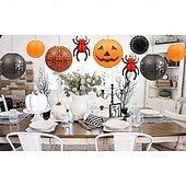 cheap Halloween-12Pcs Halloween Hanging Decorations Paper Lanterns Jack-O&#039;-Lantern Spider Skeleton Pumpkin for Indoor &amp; Outdoor Spooky Home Decor Party Supplies Props 12 &amp; 8 (Orange Black)