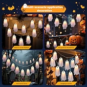 cheap Battery String Lights-1 Pc Halloween 2.5M 10 luminous hanging ghost ghost light string AAA waterproof battery box 8 function remote control indoor and outdoor courtyard party Halloween atmosphere decoration light