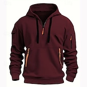 economico felpe con cappuccio da uomo di base-Per uomo Felpa con cappuccio Felpa con cappuccio e zip corta Nero Vino Blu marino Cachi Grigio chiaro Con Cappuccio Semplice Tasca Sport &amp; Outdoor Quotidiano Ferie Poliestere Streetwear Essenziale