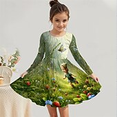 preiswerte 3D-Cartoon-Kommode-Mädchen&#039; 3D Cartoon Kleid Langarm Sommer Frühling Urlaub Täglich Ferien Prinzessin Schön Süß Kinder 4-12 Jahre Freizeitkleid A Linie Kleid Knielang Normale Passform