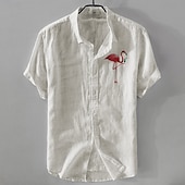 cheap Business Casual-Men&#039;s Linen Shirt Casual Shirt Cotton Linen Shirt Button Up Shirt Pattern Vacation Street White Dark Navy Sky Blue Khaki Short Sleeve Lapel Summer Clothing Apparel Buckle
