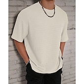 abordables t-shirts de base-Homme T-shirt Chemise à manches courtes Manche Courte Col ras du cou Été Uni Mode Designer Basique Jacquard Vacances Rue Sortir Noir Blanche Kaki T-shirt haut de gamme pour homme