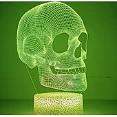 economico Illuminazione di Props di Halloween-Luce notturna a forma di teschio per bambini, lampada da tavolo a LED con illusione 3D, 16 colori cangianti, telecomando e timer, il miglior regalo di Natale, Halloween e compleanno per bambini.