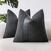 baratos Fronhas de Almofadas de Decoração-capas de almofadas de patchwork com textura de pompom de cor sólida e couro sintético, 45,72 x 45,72 cm, almofadas macias e confortáveis para sofá, quarto, sala de estar, decoração de casa sem