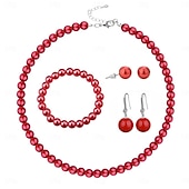 abordables Conjuntos de joyas-Los sistemas nupciales de la joyería 1 Perla Artificial 1 Brazalete Pendientes Collare Mujer Elegante Lujo Bonito Alegría Conjunto de joyas Para Ropa de fiesta de noche
