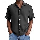 economico camicia da uomo con bottoni-Per uomo Camicia Camicia a nido d&#039;ape Camicia Estiva Camicia casual Camicia da Spiaggia Camicia con Bottoni Nero Bianco Verde chiaro Rosa Blu reale Manica Corta Semplice Bavero Vacanza Camicia