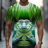 お買い得  メンズおもしろTシャツ-男性用 クロコダイル おかしい Tシャツ 半袖 Tシャツ 3Dプリント クルーネック シャツ 誇張された デザイナー パーティー ストリート カジュアル 緑 2# ライトグリーン ミントグリーン 夏 春 オールシーズン 衣類 S M L XL XXL XXXL