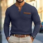 levne Ležérní tričko Henley-Pánské Vaflové tričko Waffle Henley košile Dlouhý rukáv Pevná barva Jednobarevné Módní Základní Na běžné nošení falešný dva kusy Do V Henley ulice Ležérní Sport Jaro Podzim Jaro &amp; podzim Čern