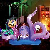 economico Piscine per bambini-gonfiabile gigante a forma di polpo di Halloween con zucca e teschio, decorazione per esterni a LED