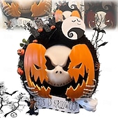 お買い得  ハロウィンのリースとフラワー装飾-ハロウィーンの悪夢のようなカボチャのリース、恐ろしいカボチャのコウモリと墓地のガーランドの装飾、屋内、屋外、壁、クローゼット、フェンス、窓、農家用