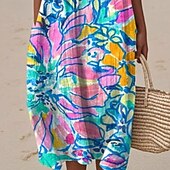 abordables Robes Floraux Imprimés-Femmes Robe Midi Robe Décontractée Robe d&#039;été Mode Moderne Quotidien Plage Week-end Coupe régulière Fleur Sans manches Col ras du cou Bleu Été Printemps