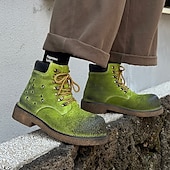 abordables Bottes de randonnée-Bottines à lacets en daim vert pour homme – chaussures de travail vintage pour l&#039;extérieur, idéales pour la randonnée automnale, le jardinage et le quotidien