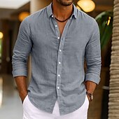 economico Casual da lavoro-Per uomo Camicia Camicia di lino Camicia Estiva Abbigliamento da spiaggia Camicia con Bottoni Semplice Vacanza Casuale Nero Rosa Blu marino Verde Manica Lunga Collo ripiegato Primavera &amp; Estate