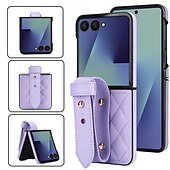 cheap Samsung Cases-Phone Case For Samsung Galaxy Z Flip 7 Z Flip 6 Z Flip 5 Z Flip 4 Z Flip 3 Back Cover with Wrist Strap Shockproof Retro TPU PU Leather