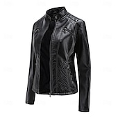 economico Giacche in finta pelle-Per donna Giacca in Ecopelle Confortevole Tasca Cerniera completa Moda Stile da Strada Semplice All&#039;aperto Casual Quotidiano Regolare Collo alla coreana Vestibilità regolare Manica Lunga Capispalla