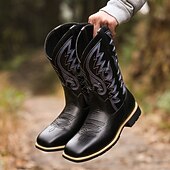 abordables Cowboy et bottes occidentales-Bottes de cowboy classiques en similicuir marron pour homme avec tige brodée – bottes d&#039;équitation de style western pour ranch et activités de plein air