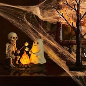 お買い得  ハロウィンの吊るし飾りとテーブルトップ装飾-スケルトンとゴーストの焚き火ナイトランプ、ハロウィンのかわいいゴースト、キャンプファイヤー、マシュマロを焼く、ちらつくナイトライト、不気味なゴーストランプ、寝室、テーブル、ホームデコレーション用