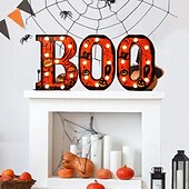 billige Dekorative lys-Halloween-dekorasjoner innendørs - 3 LED-telt med lysende bokstaver, svart boo-skilt, halloween-bokstavlys til hjemmet, innendørs kjøkken, peis, festbord, dekorutstyr